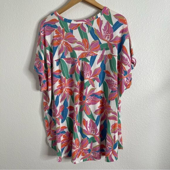 Lane Bryant Top Floral Relaxed Gauze Notch Neck Shirt Multi Color 22/24 - Picture 5 of 5